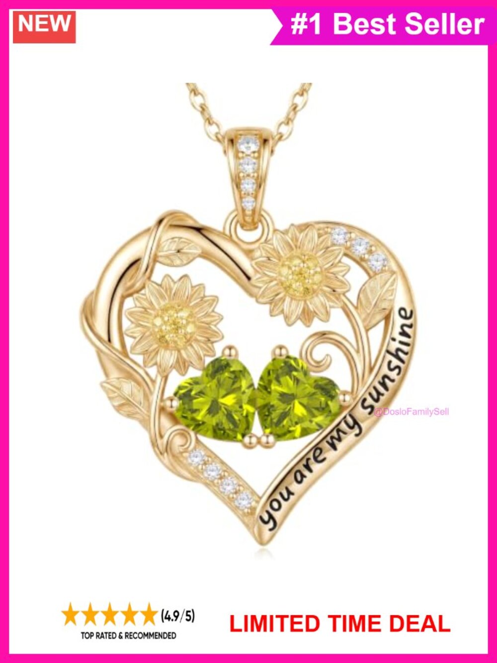 14k Gold Plated Sunflower Necklace Heart Birthstone Pendant Adjustable Women